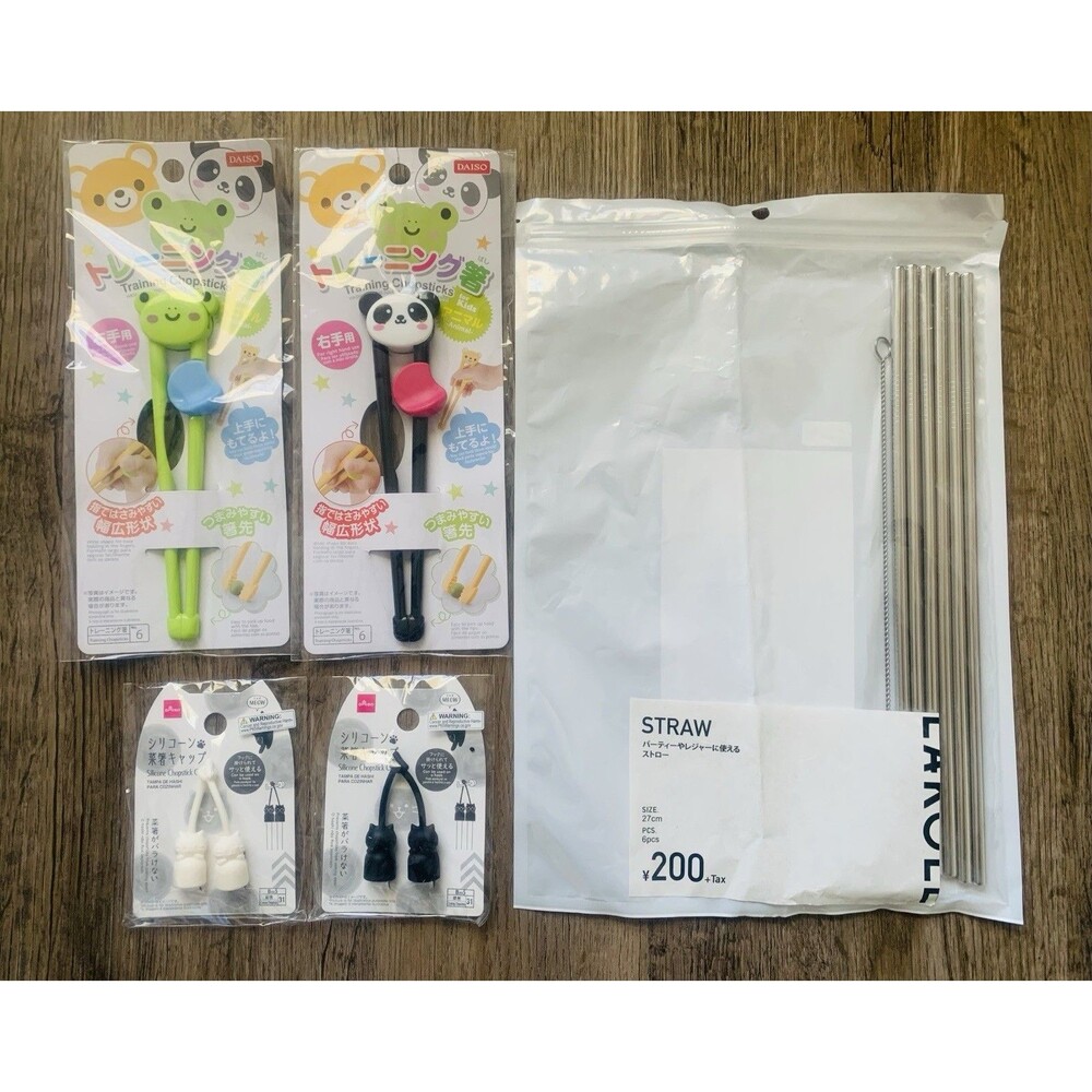 NWT Frog Panda Training Chopsticks Cat Chopstick Cap Stainless Steel Straws